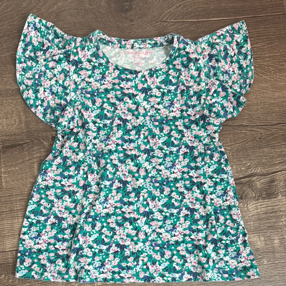 JCrew Crewcuts size 6-7 flutter sleeve floral print cotton tee EUC